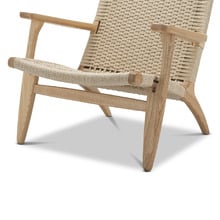 Hans Wegner Replica Oak Wood & Rattan Lounge Chair